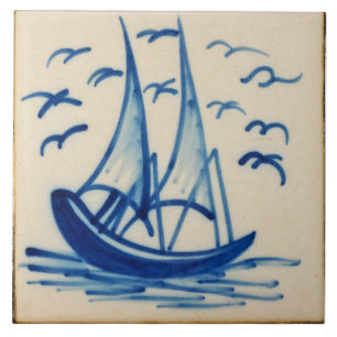 Repro Desoftwareschiff Sail Boat Blue Delft Tile Fliese