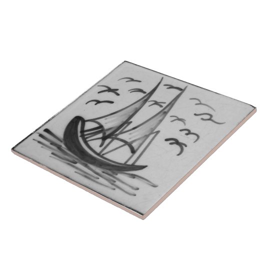 Repro Desoftwareschiff Sail Boat Blue Delft Tile Fliese (Seite)