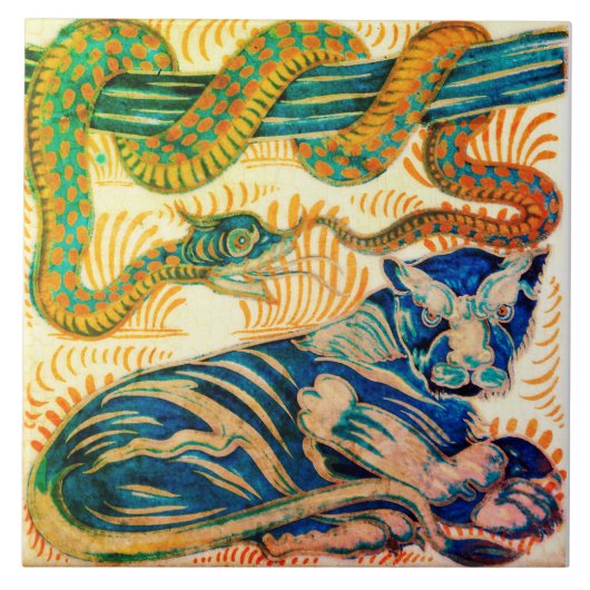 Repro Edwardian Art Neuer Tiger Snake Tile Fliese (Vorderseite)