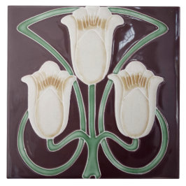 Repro Edwardian Art Nouveau Black Tulip Floral Til Fliese