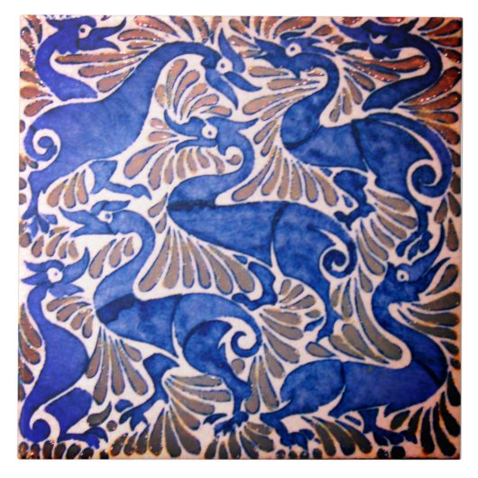 Repro Edwardian Art Nouveau Blue Gray Tile Fliese (Vorderseite)