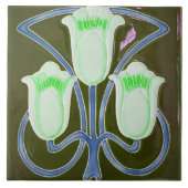 Repro Edwardian Art Nouveau Green Tulip Floral Fliese (Vorderseite)