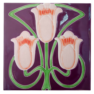 Repro Edwardian Art Nouveau Lila Tulip Floral Fliese