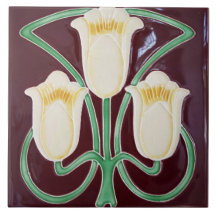 Repro Edwardian Art Nouveau Red Tulip Floral