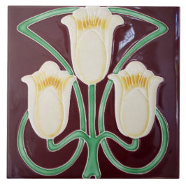 Repro Edwardian Art Nouveau Red Tulip Floral Fliese