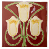 Repro Edwardian Art Nouveau Red Tulip Floral Tile Fliese (Vorderseite)