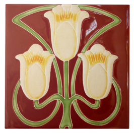 Repro Edwardian Art Nouveau Red Tulip Floral Tile Fliese