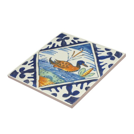 Repro farbige antike Holländische Delft Duck Scene Fliese (Seite)