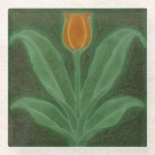Repro Gelb Grün Tulpe Art Nouveau Fliese Glasuntersetzer