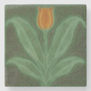 Repro Gelb Grün Tulpe Art Nouveau Fliese Steinuntersetzer