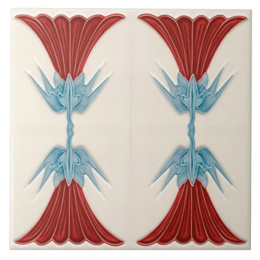 Repro German Art Nouveau Jugendstil Blume Tile Fliese (Vorderseite)