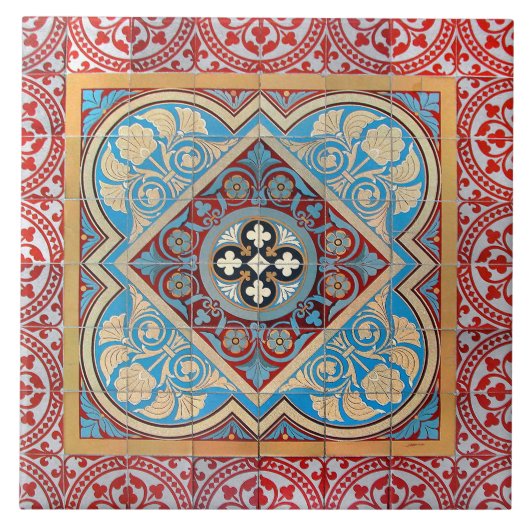 Repro German Geometric Art Nouveau Jugendstil Fliese (Vorderseite)