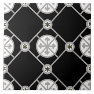 Repro Gothic Geometric Gemustert Schwarz-weiß Gra Fliese