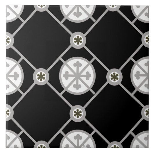 Repro Gothic Geometric Gemustert Schwarz-weiß Gray Fliese (Vorderseite)