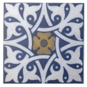 Repro Gothic Quatrefolie Tile in Blau, Gold und We Fliese (Vorderseite)