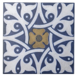 Repro Gothic Quatrefolie Tile in Blau, Gold und We Fliese