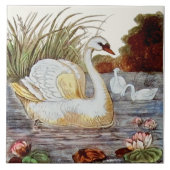 Repro handfarbene Viktorianische Swan Transferware Fliese (Vorderseite)