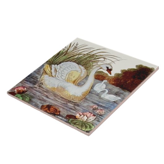Repro handfarbene Viktorianische Swan Transferware Fliese (Seite)