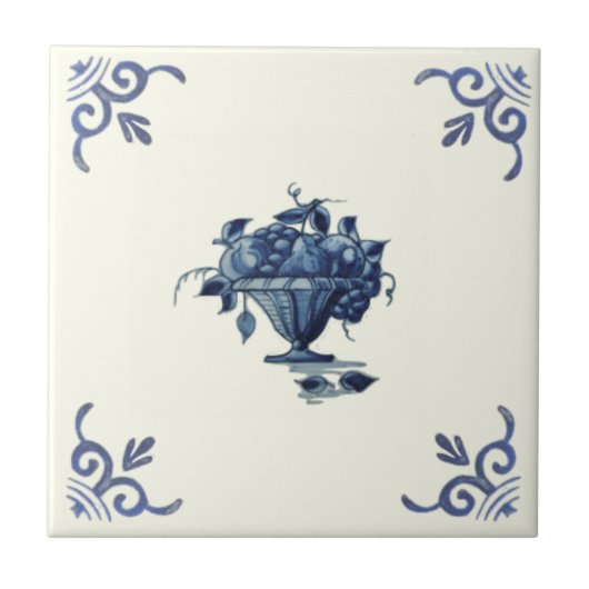 Repro Handgemalt Blauer Weißer Obstkorb Fliese (Vorderseite)