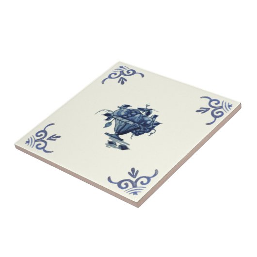 Repro Handgemalt Blauer Weißer Obstkorb Fliese (Seite)