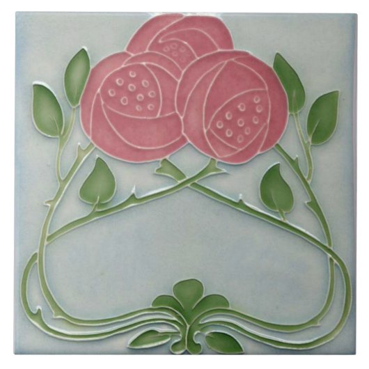 Repro Jugendstil Blumenmuster Fliese (Vorderseite)