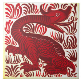 Repro Lewis Carrol De Morgan Red Jabberwackle Tile Fliese