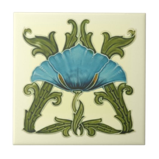 Repro Minton Art Nouveau Keramik Blauer Flora Fliese (Vorderseite)