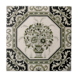 Repro Minton Black and Creme Aesthetic Floral Prin Fliese