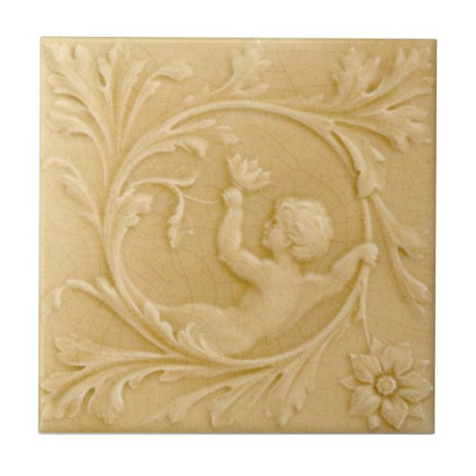 Repro Minton Imitats Relief Putti Creme Viktoriani Fliese (Vorderseite)
