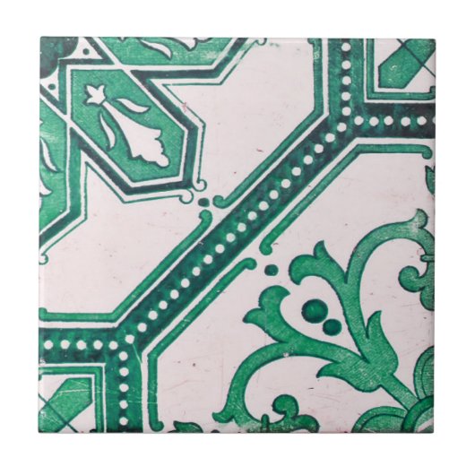 Repro Portugal Green Geometric Azulejos Tile Fliese (Vorderseite)
