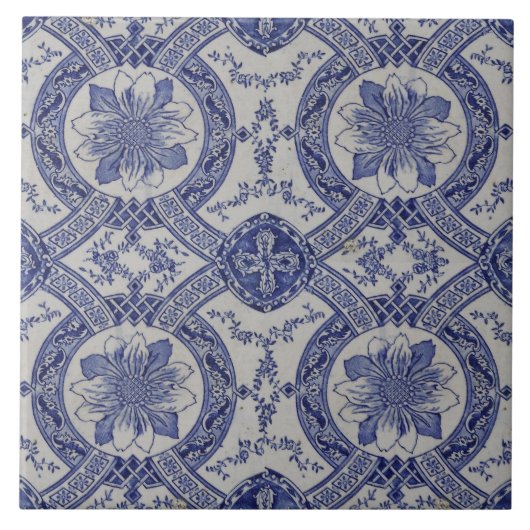 Repro Portugiesisch Blue Geometric Azulejos Floral Fliese (Vorderseite)