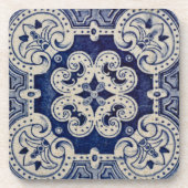 Repro Portugiesisch Blue Geometric Azulejos Floral Getränkeuntersetzer (Vorderseite)
