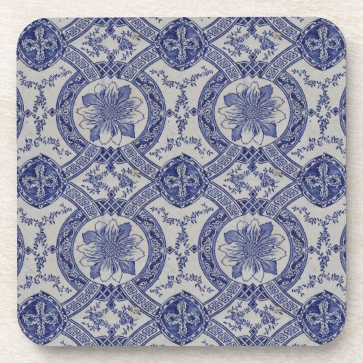 Repro Portugiesisch Blue Geometric Azulejos Floral Getränkeuntersetzer (Vorderseite)