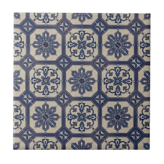 Repro Portugiesisch Blue Geometric Azulejos Tile Fliese (Vorderseite)