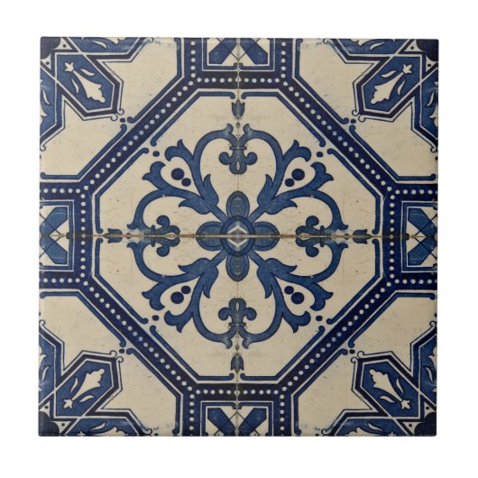 Repro Portugiesisch Blue Geometric Azulejos Tile Fliese (Vorderseite)