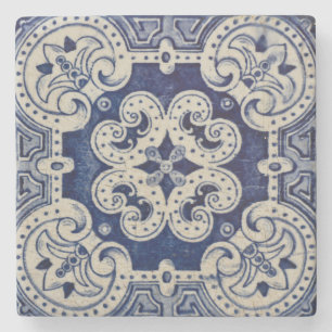 Repro Portuguese Blue Geometric Azulejos Floral  Steinuntersetzer