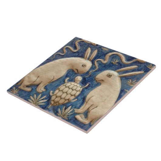 Repro Spanish Animal Rabbit Tortoise Blue Tile Fliese (Seite)