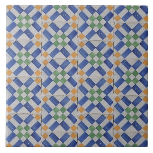 Repro Spanish Geometric Azulejos Blue Yellow Tile Fliese (Vorderseite)