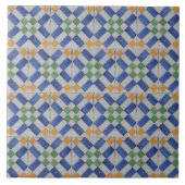 Repro Spanish Geometric Azulejos Blue Yellow Tile Fliese (Vorderseite)