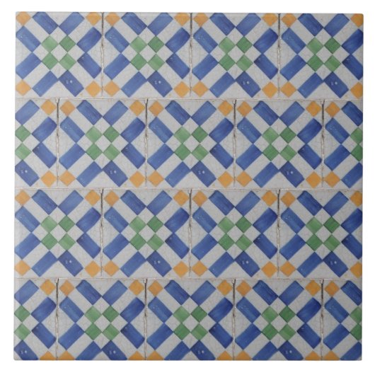 Repro Spanish Geometric Azulejos Blue Yellow Tile Fliese (Vorderseite)