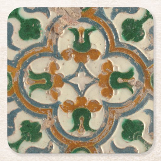 Repro Spanish Geometric Azulejos Floral Rechteckiger Pappuntersetzer (Vorderseite)