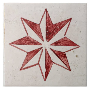 Repro Spanish Geometric Azulejos Floral Red Fliese