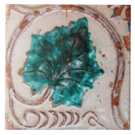 Repro Spanish Geometric Azulejos Green Leaf Floral Fliese (Vorderseite)