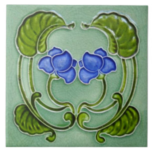 Repro Symmetrie Art Nouveau Blue Green Floral Fliese