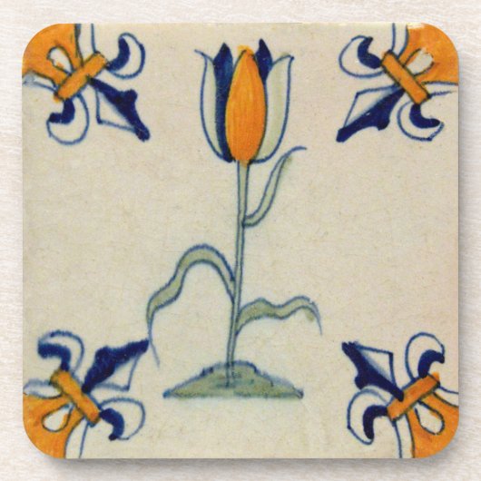 Repro Traditioneller Gelber Tulip Delft Tile Getränkeuntersetzer (Vorderseite)