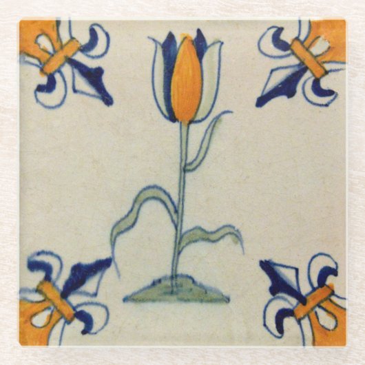 Repro Traditioneller Gelber Tulip Delft Tile Glasuntersetzer (Vorderseite)
