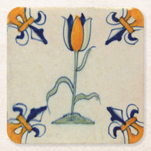 Repro Traditioneller Gelber Tulip Delft Tile Rechteckiger Pappuntersetzer