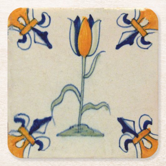 Repro Traditioneller Gelber Tulip Delft Tile Rechteckiger Pappuntersetzer (Vorderseite)