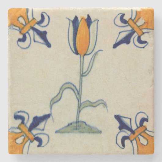Repro Traditioneller Gelber Tulip Delft Tile Steinuntersetzer (Vorderseite)