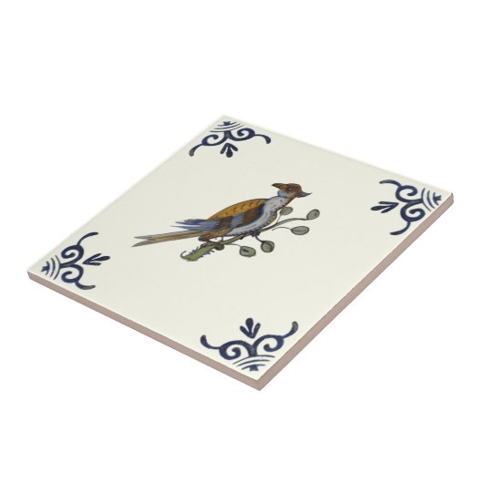 Repro Ungewöhnlicher handbemalter Vogel auf Zweig Fliese (Seite)